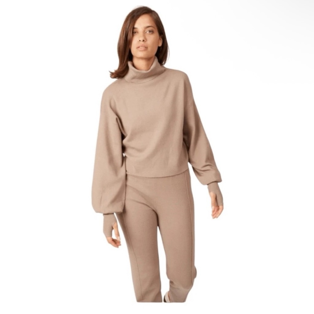 Silk & Salt Luxe Lounge Set Taupe Knit Two Piece Sweater Pants New Small $150 - Picture 5 of 11